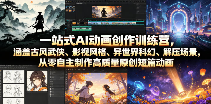 一站式AI动画创作训练营，涵盖古风武侠、影视风格、异世界科幻、解压场景，从零自主制作高质量原创短篇动画(更新)-网创项目总站