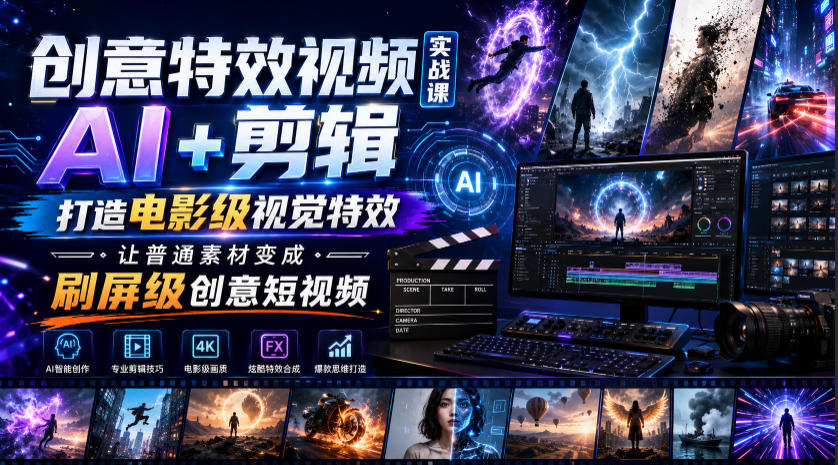 创意特效视频实战课，AI+剪辑打造电影级视觉特效，让普通素材变成刷屏级创意短视频-网创项目总站
