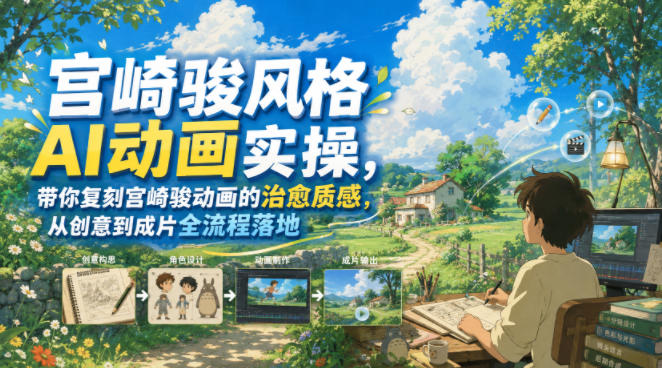 宫崎骏风格AI动画实操，带你复刻宫崎骏动画的治愈质感，从创意到成片全流程落地-网创项目总站