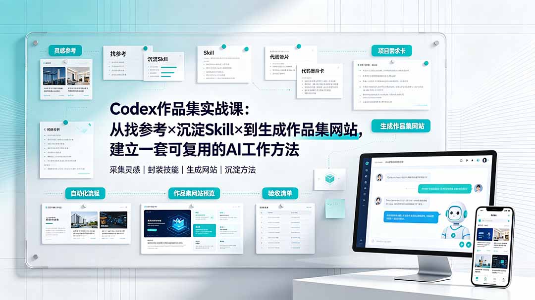 Codex作品集实战课：从找参考×沉淀Skill×到生成作品集网站，建立一套可复用的AI工作方法-网创项目总站