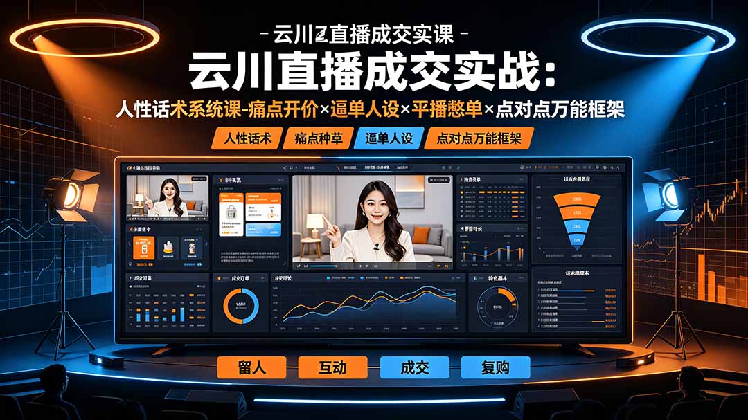云川直播成交实战：人性话术系统课-痛点种草×塑品开价×逼单人设×平播憋单×点对点万能框架-网创项目总站