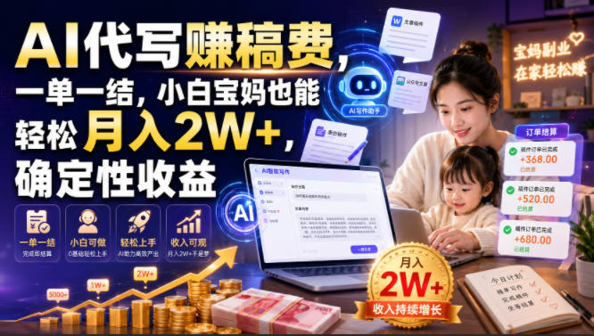 AI代写賺稿费，一单一结，小白宝妈也能轻松月入2W+，确定性收益【揭秘】-网创项目总站
