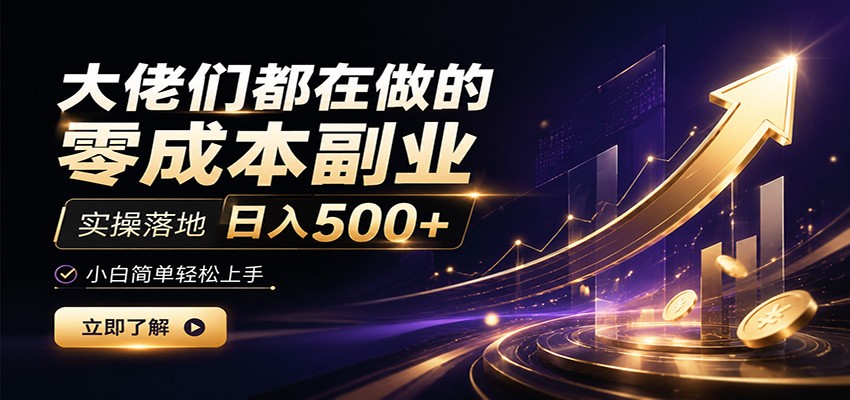 大佬们都在做的零成本副业，实操落地日入500+，小白一秒上手-网创项目总站