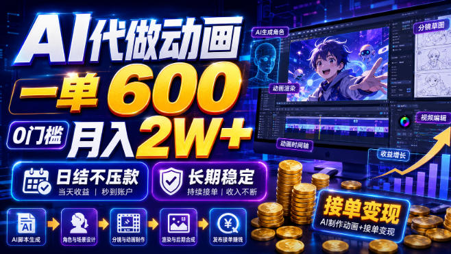 AI代做动画,一单600,0门槛月入2W+,日结不压款,长期稳定【揭秘】-网创项目总站