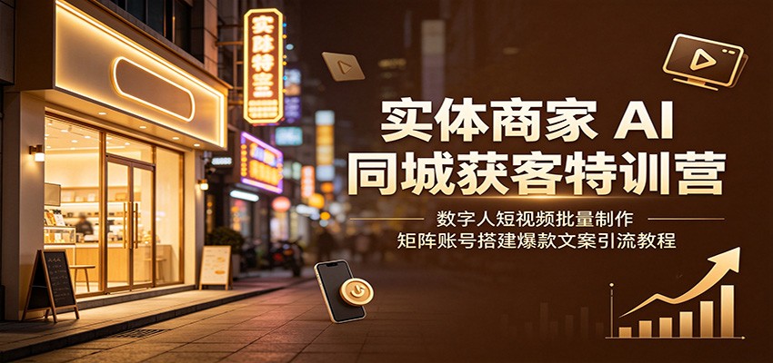 实体商家AI同城获客特训营:数字人短视频批量制作,矩阵账号搭建爆款文案引流教程-网创项目总站