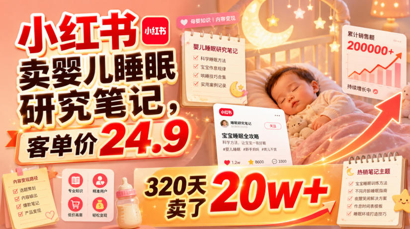 小红书卖婴儿睡眠研究笔记,客单价24.9,320天卖了20w+-网创项目总站