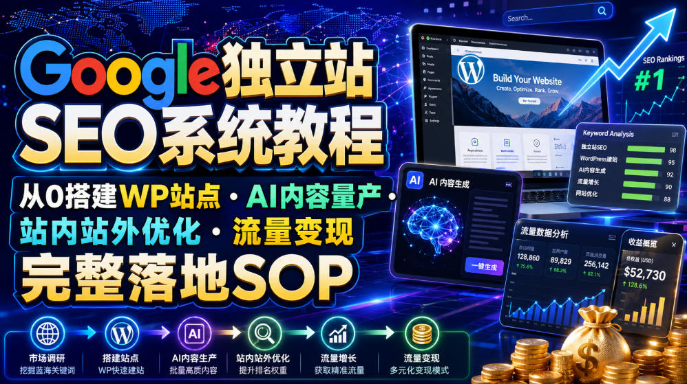 Google独立站SEO系统教程,从0搭建WP站点・AI内容量产・站内站外优化・流量变现完整落地SOP(2026年7月)-网创项目总站