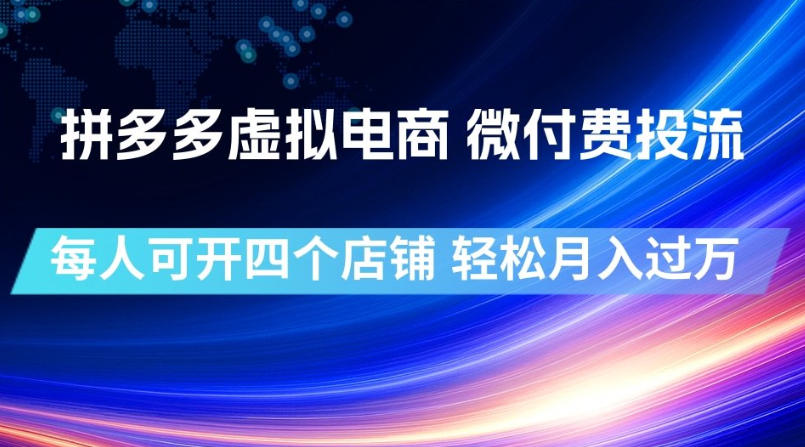 拼多多虚拟电商,微付费投流玩法,每人可开四个店,轻松月入过1W【揭秘】-网创项目总站