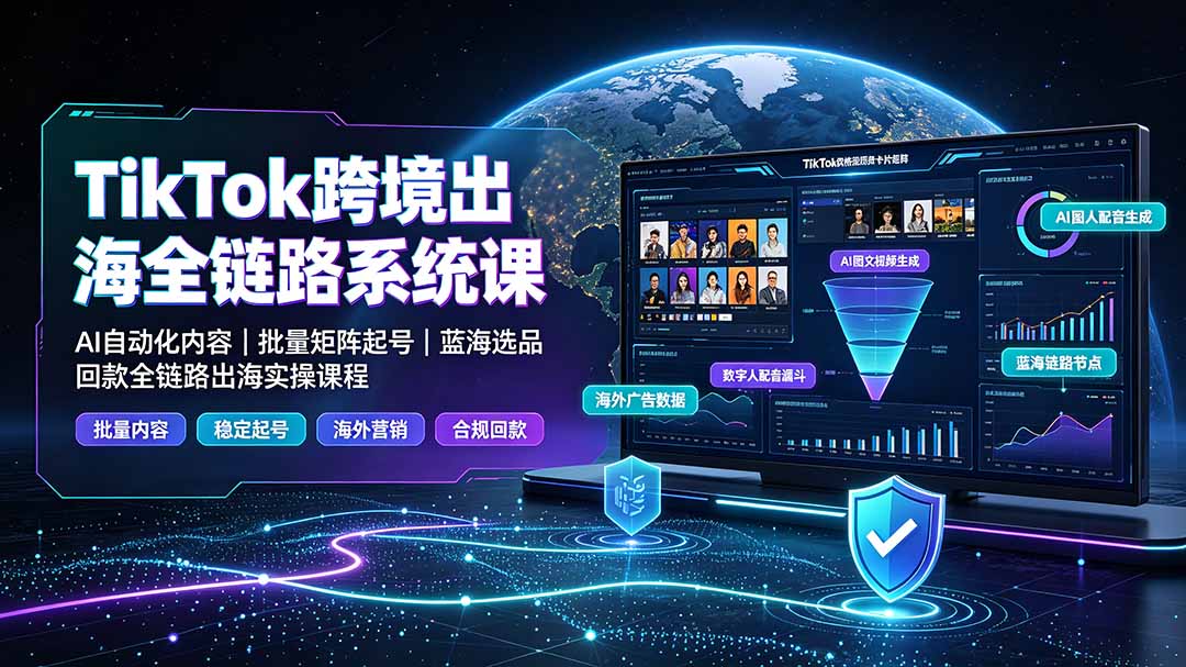 TikTok跨境出海全链路系统课-2026年7月:AI自动化内容|批量矩阵起号|蓝海选品回款全链路出海实操课程-网创项目总站