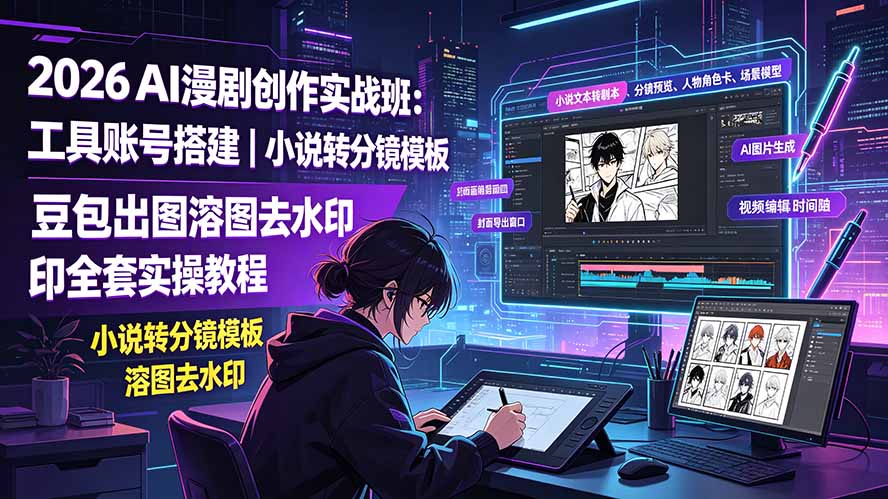 2026AI漫剧创作实战班:工具账号搭建|小说转分镜模板|豆包出图溶图去水印全套实操教程-网创项目总站