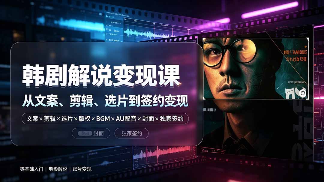抖音270W粉丝博主亲授韩剧解说课:文案×剪辑×选片×版权×BGM×AU配音×封面×独家签约,零基础到变现-网创项目总站
