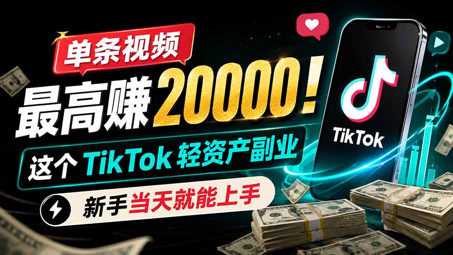 单条视频最高赚 20000!这个 TikTok 轻资产副业,新手当天就能上手-网创项目总站
