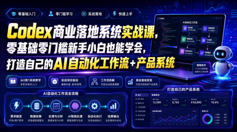Codex商业落地系统实战课,零基础零门槛新手小白也能学会,打造自己的AI自动化工作流+产品系统-网创项目总站
