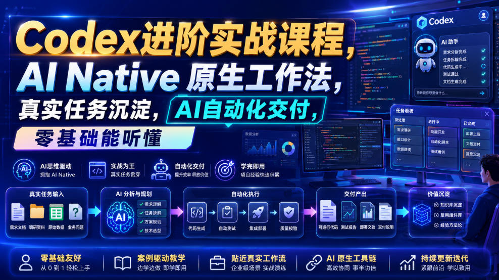 Codex进阶实战课｜AI Native原生工作法，22节真实任务落地，从配置到AI自动化交付全链路教程-网创项目总站