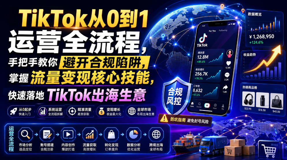 TikTok从0到1运营全流程，手把手教你避开合规陷阱，掌握流量变现核心技能，快速落地TikTok出海生意(更新7月)-网创项目总站