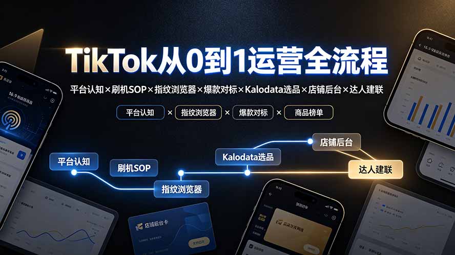 TikTok从0到1运营全流程：平台认知×刷机SOP×指纹浏览器×爆款对标×Kalodata选品×店铺后台×达人建联-网创项目总站
