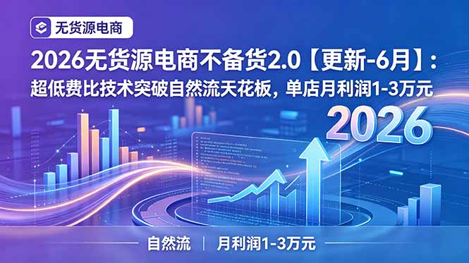 2026无货源电商不备货2.0【更新-7月】：超低费比技术突破自然流天花板，单店月利润1-3万元-网创项目总站
