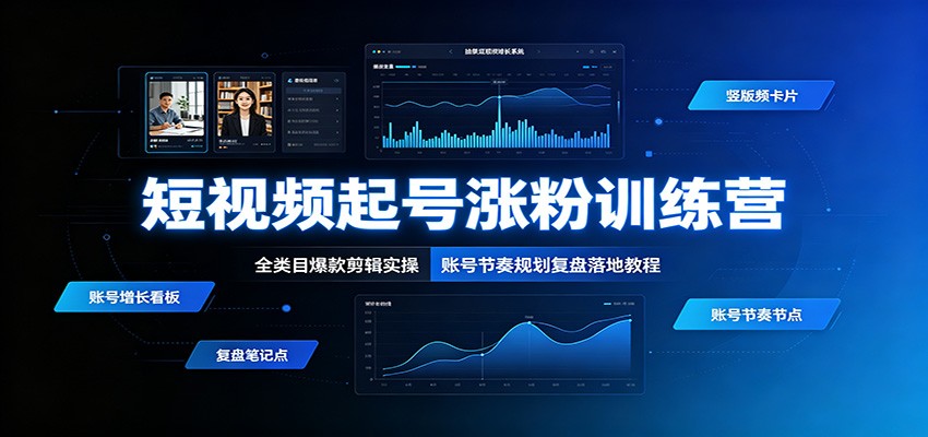 短视频起号涨粉训练营：全类目爆款剪辑实操，账号节奏规划复盘落地教程-网创项目总站