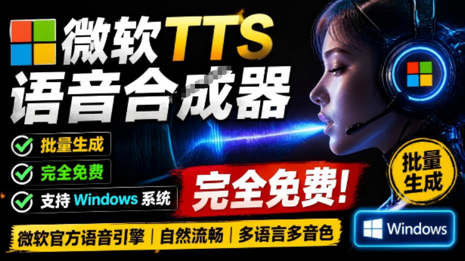 微软TTS免费语音配音生成器，完全免费，支持多语音、多音色选择，Windows系统专用TTS语音合成器-网创项目总站