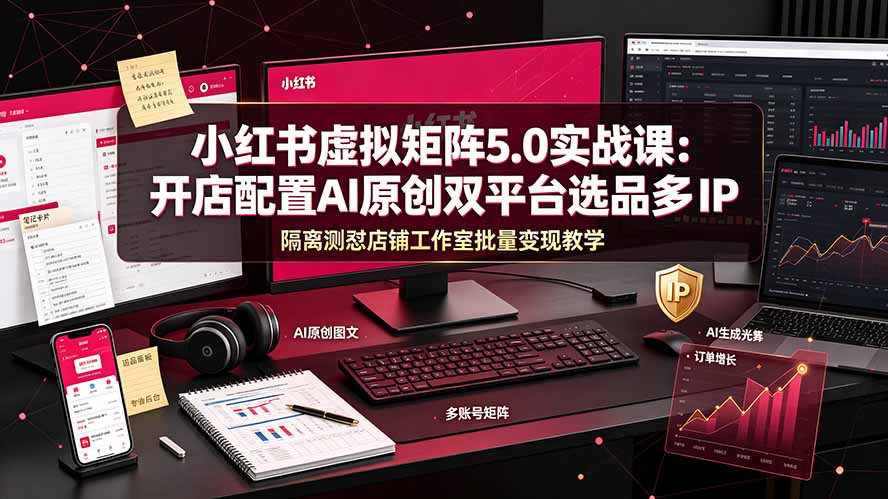 小红书虚拟矩阵5.0实战课：开店配置｜AI原创｜双平台选品｜多IP隔离｜测怼店铺工作室批量变现实操教学-网创项目总站