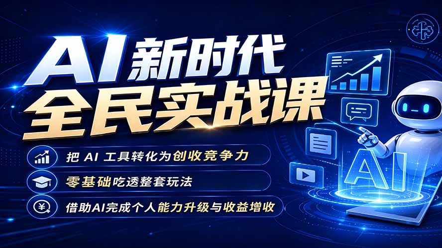 AI新时代全民实战课，把 AI 工具转化为创收竞争力，零基础吃透整套玩法，借助AI完成个人能力升级与收益增收。-网创项目总站