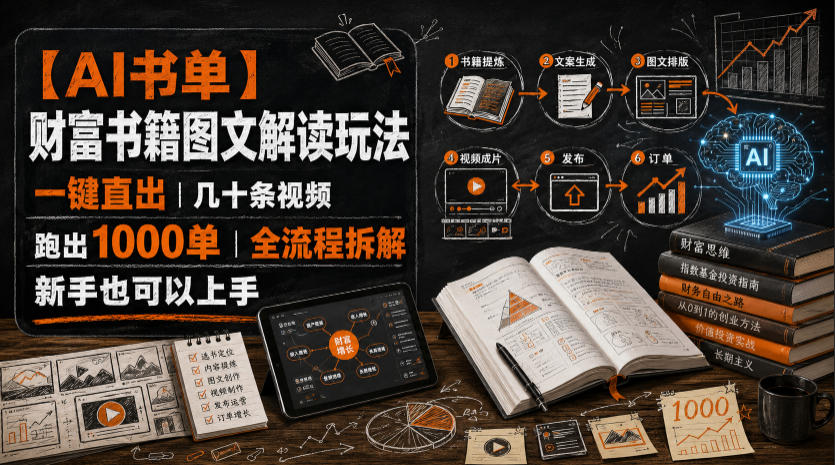 【AI书单】财富书籍图文解读玩法，一键直出，几十条视频，跑出1000单，全流程拆解，新手也可以上手-网创项目总站