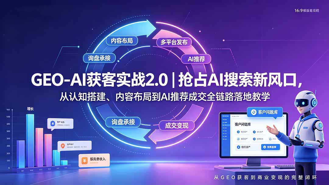 GEO-AI获客实战｜抢占AI搜索新风口，从认知搭建、内容布局到AI推荐成交全链路落地教学-网创项目总站