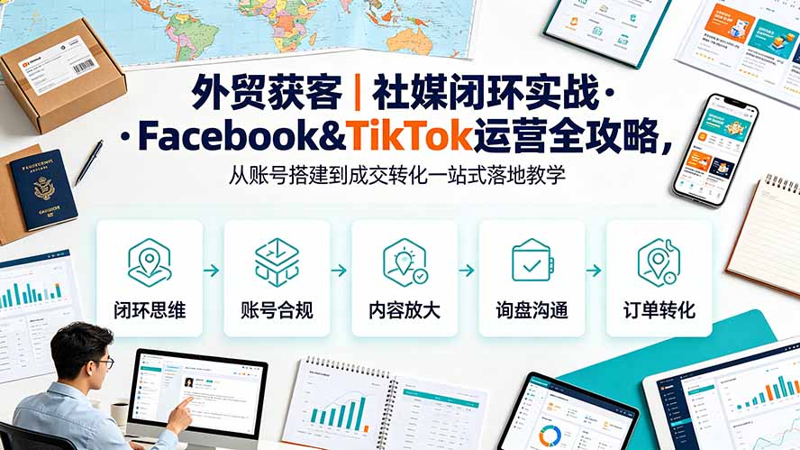 外贸获客｜社媒闭环实战·Facebook&TikTok运营全攻略，从账号搭建到成交转化一站式落地教学-网创项目总站