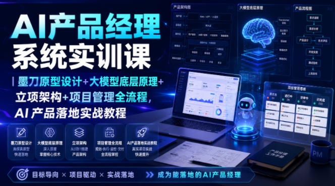 AI产品经理系统实训课｜墨刀原型设计+大模型底层原理+立项架构+项目管理全流程，AI产品落地实战教程-网创项目总站