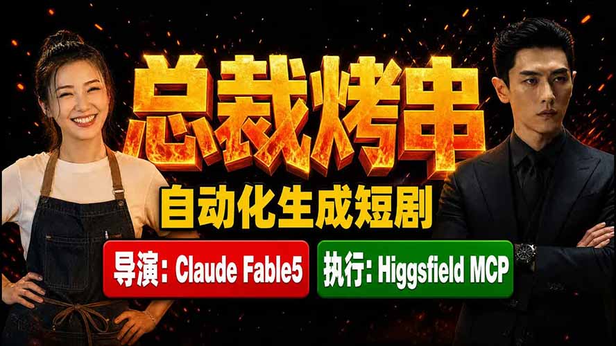 《总裁烤串》真人短剧全自动诞生！Claude Fable5 当导演，Higgsfield MCP 执行！-网创项目总站