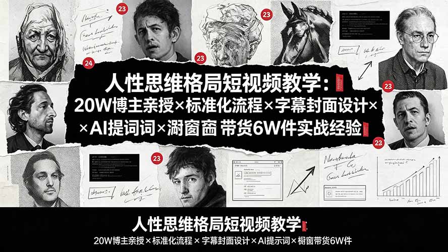人性思维格局短视频教学：20W博主亲授×标准化流程×字幕封面设计×AI提示词×橱窗带货6W件实战经验-网创项目总站