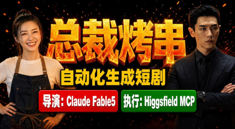 Claude Fable5担任导演+Higgsfield MCP落地执行｜《总裁烤串》真人质感短剧全自动AI生成全流程教学-网创项目总站