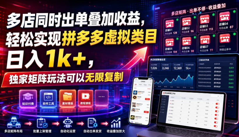 多店同时出单叠加收益，轻松实现拼多多虚拟类目日入1k+，独家矩阵玩法可以无限复制【揭秘】-网创项目总站