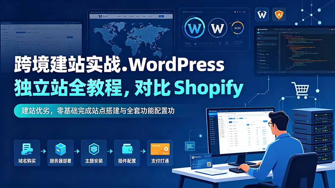 跨境建站实战：WordPress 独立站全教程，对比 Shopify 建站优劣，零基础完成站点搭建与全套功能配置-网创项目总站