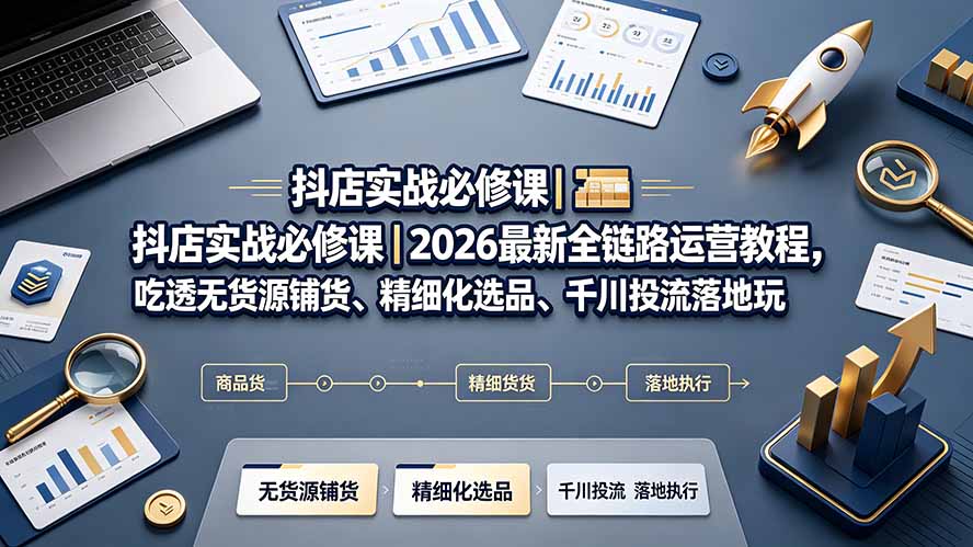 抖店实战必修课｜2026最新全链路运营教程，吃透无货源铺货、精细化选品、千川投流落地玩法-网创项目总站
