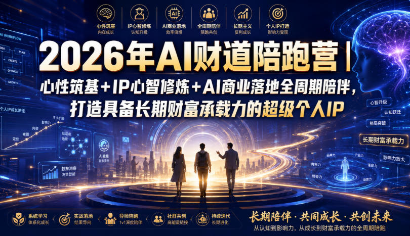 2026年AI财道陪跑营｜心性筑基+IP心智修炼+AI商业落地全周期陪伴，打造具备长期财富承载力的超级个人IP-网创项目总站