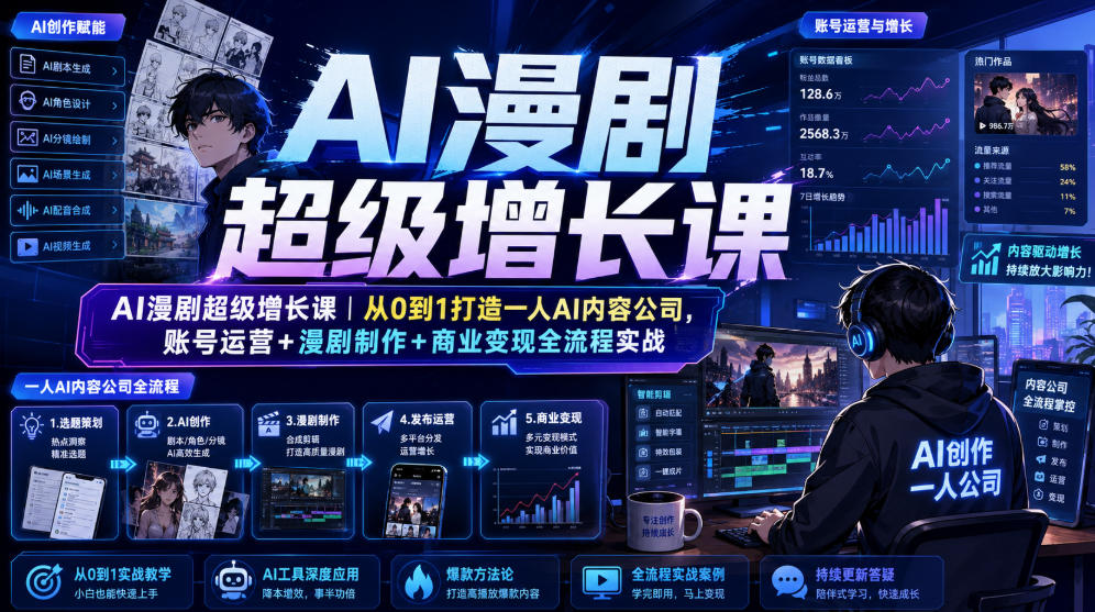 AI漫剧超级增长课｜从0到1打造一人AI内容公司，账号运营+漫剧制作+商业变现全流程实战-网创项目总站