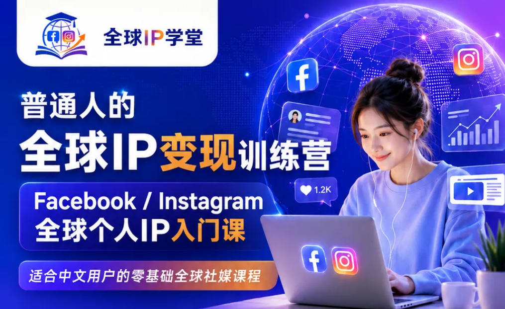 普通人的全球IP变现训练营，Facebook/Instagram全球个人IP入门课，零基础全球社媒课程-网创项目总站