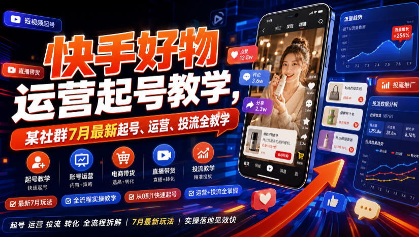 快手好物运营起号教学，某社群7月最新起号、运营、投流全教学-网创项目总站