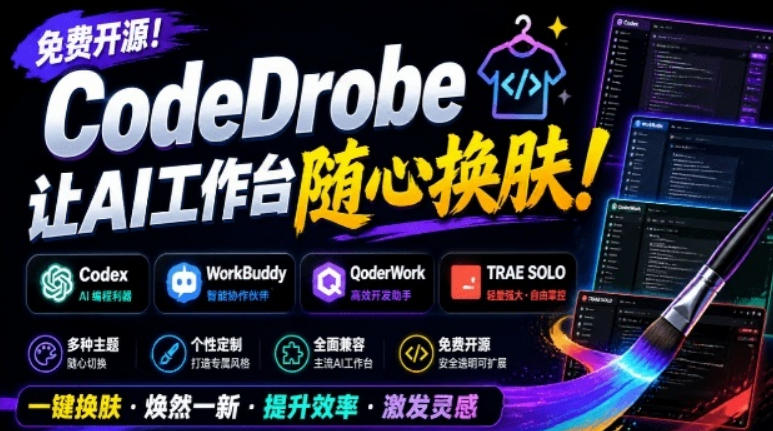 免费开源的CodeDrobe,让AI工作台随心换肤,支持Codex、WorkBuddy等,免费且本地运行!-网创项目总站