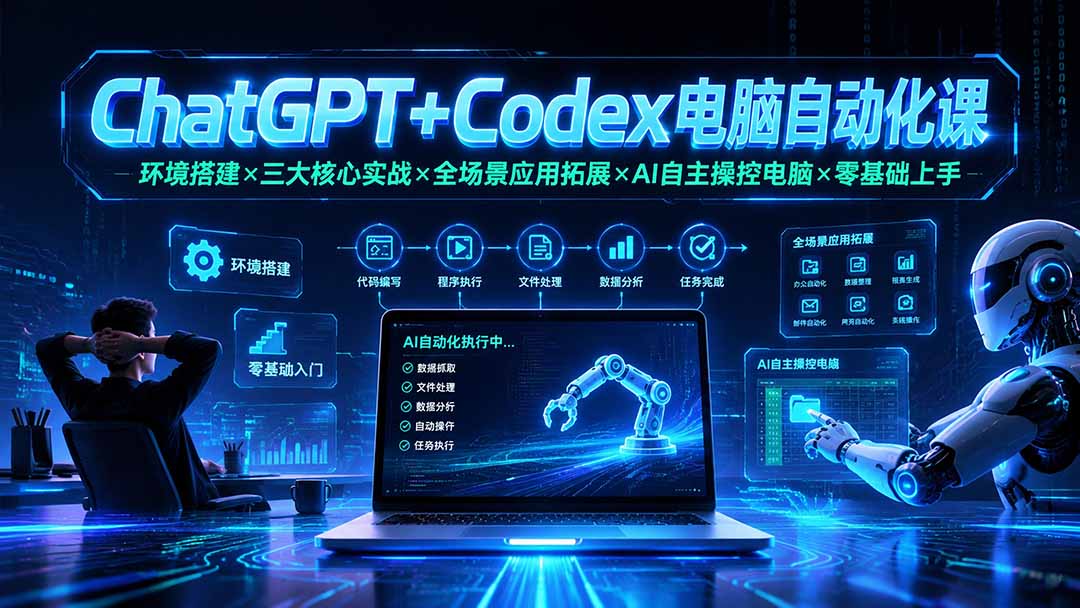 ChatGPT+Codex电脑自动化课:环境搭建×三大核心实战×全场景应用拓展×AI自主操控电脑×零基础上手-网创项目总站