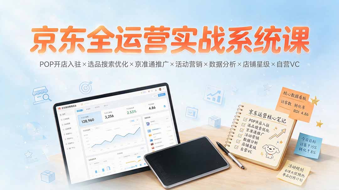 京东全运营实战系统课:POP开店入驻×选品搜索优化×京准通推广×活动营销×数据分析×店铺星级×自营VC-网创项目总站