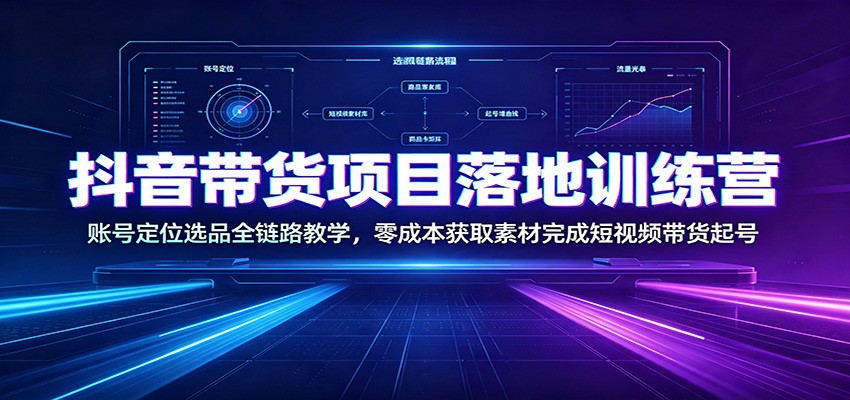 抖音带货项目落地训练营:账号定位选品全链路教学,零成本获取素材完成短视频带货起号-网创项目总站