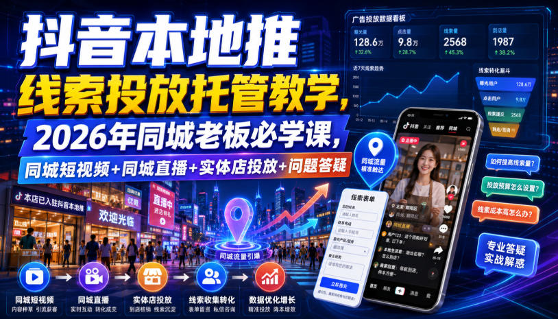 抖音本地推线索投放托管教学，2026年同城老板必学课，同城短视频+同城直播+实体店投放+问题答疑-网创项目总站