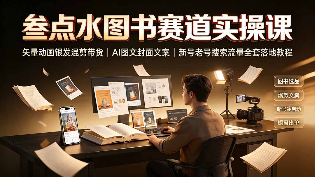叁点水图书赛道实操课｜矢量动画银发混剪带货，AI图文封面文案，新号老号搜索流量全套落地教程-网创项目总站