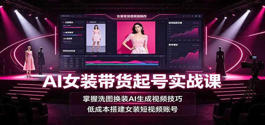 AI女装带货起号实战课：掌握洗图换装AI生成视频技巧，低成本搭建女装短视频账号-网创项目总站